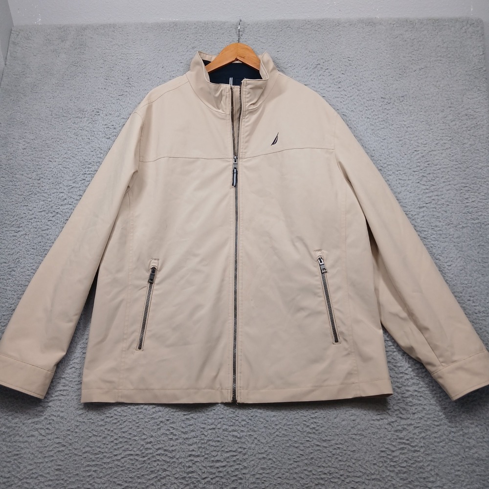 Nautica Men's Beige Full Zip Jacket XXL‎ Water & Wind Resistant